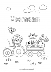 Kleurplaat aanpassen Schaap Varken Voertuigen Dier Koe Tractor Boerderijvoertuigen Boerderij Boerderijdieren Boer Boerderijberoepen