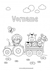 Malvorlage anpassen Schaf Schwein Fahrzeuge Tier Kuh Traktor Véhicules de la ferme Bauernhof Bauernhoftiere Bauer Bauernhofberufe