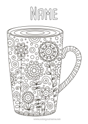 Free colouring Flowers Mug Drink Zentangle