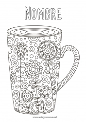 Colorear gratis Flores Taza Bebidas Zentangle