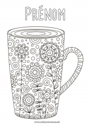 Coloriage gratuit Fleurs Tasse Boisson Zentangle