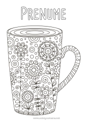 Pagină de colorat personalizată Flori Cana Băutură Zentangle