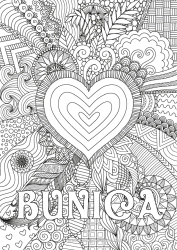 Pagină de colorat gratuită Inimă La mulți ani! Te iubesc. Inimă mare Desene de colorat complexe Zentangle