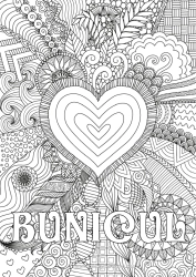 Pagină de colorat gratuită Inimă La mulți ani! Te iubesc. Inimă mare Desene de colorat complexe Zentangle