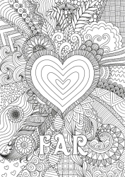 Gratis farvelægning Hjerte God fest Jeg elsker dig. Stort hjerte Komplekse farvelægninger Zentangle
