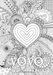Página de desenho infantil Coração Feliz Aniversário Eu te amo Grande coração Colorações Complexas Zentangle