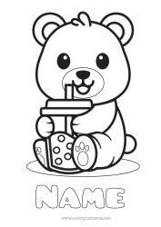 Free colouring Bear Cute Animal Teddy bear Drink Easy colouring pages Forest animals Bubble tea
