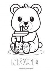 Desenho grátis Urso Kawaii Filhote de urso Bebida Desenhos para colorir fáceis Animais da floresta Chá de bolhas