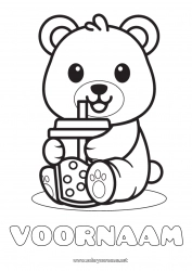 Kleurplaat aanpassen Beer Kawaii Dier Knuffelbeer Drankje Eenvoudige kleurplaten Bosdieren Bubble tea