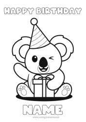 Coloring to customize Cute Gifts Birthday Kawaii Party Animal Koala Hat Easy coloring pages Other animals of the world