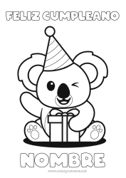 Colorear para personalizar Lindo Regalos Cumpleaños Kawaii Fiesta Animales Koala Sombrero Dibujos fáciles para colorear Otros animales del mundo