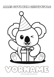 Malvorlage anpassen Niedlich Geschenke Geburtstag Kawaii Fest Tier Koala Hut Einfache Ausmalbilder Andere Tiere der Welt