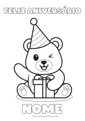 Desenho para personalizar Urso Fofo Presentes Aniversário Kawaii Festa Animal Filhote de urso Desenhos para colorir fáceis Animais da floresta