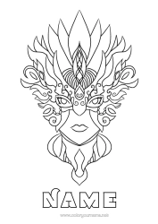 Free colouring Mask Carnival Mardi Gras Feather