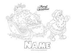 Free colouring Gifts Father Christmas Sledge Christmas Hood Games and toys