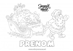 Coloriage gratuit Cadeaux Père Noël Traîneau Noël Hotte Jeux et jouets 