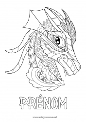 Dessin gratuit Dragon Zentangle Dragons, licornes et animaux fantastiques Tête