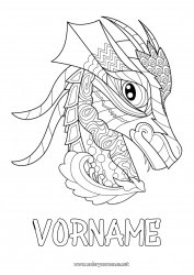 Kostenlose Malvorlage Drache Tier Zentangle Drachen, Einhörner und fantastische Tiere Kopf