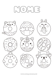 Desenho para personalizar Gato Kawaii Unicórnio Coelho Animal Arco-íris Rosquinhas Guloseimas, doces Cães e gatos Dragões, unicórnios e animais fantásticos Animais da floresta Veado