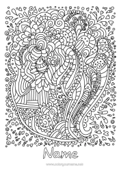 Free colouring Flowers Heart I love you. Complex colouring pages Zentangle