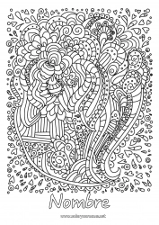 Dibujo libre Flores Corazón Te amo Dibujos complejos para colorear Zentangle