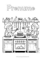 Pagină de colorat personalizată Copil Crăciunul clătitelor Clătite Meserii în domeniul culinar Bucătar Bucătărie