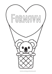 Gratis farvelægning Hjerte Dyr Koala Luftballon Andre dyr i verden Luftfartøjer