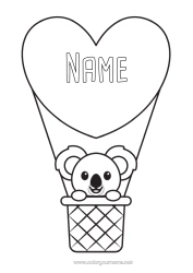 Free colouring Heart Animal Koala Hot air balloon Other animals of the world Aerial vehicles Animals of Australia