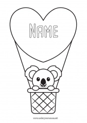 Free coloring Heart Koala Hot air balloon Other animals of the world Aerial vehicles