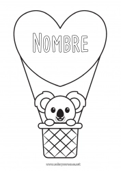 Colorear para personalizar Corazón Koala Globo aerostático Otros animales del mundo Vehículos aéreos