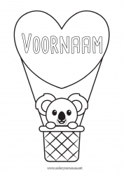 Gratis kleurplaat Hart Dier Koala Luchtballon Andere dieren van de wereld Luchtvaartuigen