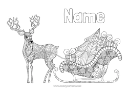 Free colouring Reindeer Sledge Mandala Christmas Forest animals
