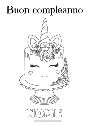 Disegno gratuito Torta Compleanno Kawaii Unicorno Buon compleanno (francese) Messaggio Draghi, unicorni e animali fantastici