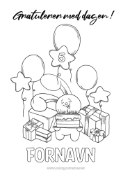Gratis tegning Gaver Bursdag Ballonger Fest Kanin Gratulerer med dagen! Tilpasset bursdag alder Skogsdyr