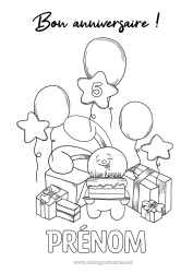 Coloriage gratuit Cadeaux Anniversaire Ballons Fête Lapin Joyeux anniversaire (français) Message Age fêté personnalisable Animaux de la forêt