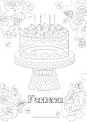 Gratis farvelægning Blomster Kage Fødselsdag Komplekse farvelægninger Zentangle