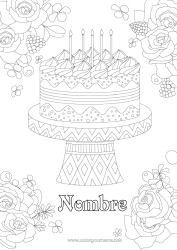 Dibujo libre Flores Tarta Cumpleaños Dibujos complejos para colorear Zentangle