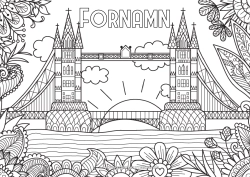 Färgläggningssida att anpassa Lugn och zen London Storbritannien Komplexa målarbilder Bro