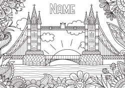Colouring to customise Calm And Zen London United Kingdom Complex Colouring Pages Bridge Monument Tower Bridge