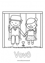 Página de desenho infantil Jogos e brinquedos Balanço Casal