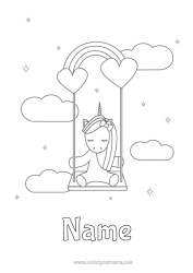 Free colouring Heart Unicorn Animal Dragons, unicorns, and fantastical creatures Games and toys Swing
