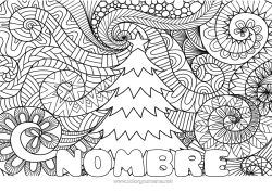 Colorear gratis Invierno árbol de Navidad Mandala Navidad Fondo decorativo
