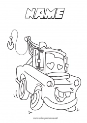 Coloring to customize Tow truck Vehicles Rescue and Emergency Vehicles Trucks and utility vehicles Animated cartoon Cartoon Character vehicles