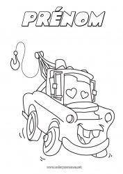 Coloriage à personnaliser Dépanneuse Véhicules Véhicules de secours et d'urgence Camions et véhicules utilitaires Dessin animé Cartoon Véhicules personnages