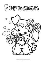 Gratis teckning Söt Blommor Hjärta Hund Djur Lätta målarbilder Hundar och katter