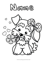 Colouring to customise Cute Flowers Heart Dog Animal Easy Colouring Pages Dogs And Cats