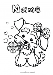 Free coloring Cute Flowers Heart Dog Animal Easy coloring pages Dog and cat