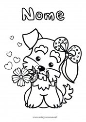 Desenho grátis Fofo Flores Coração Cachorro Animal Desenhos para colorir fáceis Cães e gatos