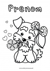 Dessin gratuit Mignon Fleurs Coeur Chien Animal Coloriages faciles Chiens et chats