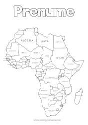 Pagină de colorat gratuită Geografie Egipt Africa Hartă a lumii Hartă a continentelor
